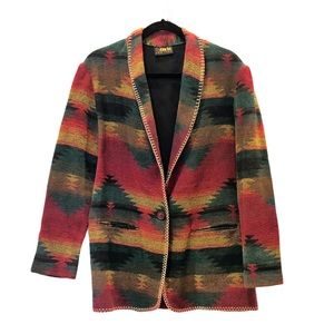 Vintage Western Tapestry Aztec Multi Color Blazer Coat Medium